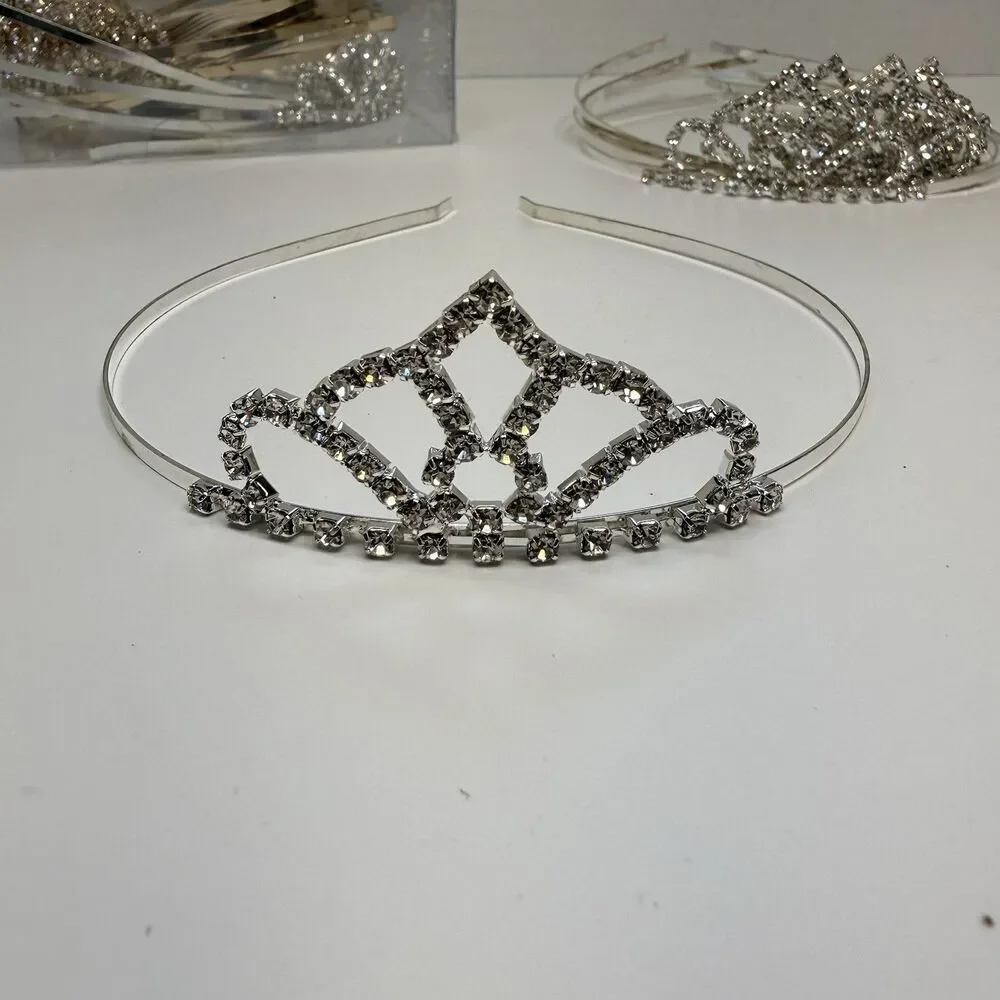 2 Dozen Gold & Silver Tone Metal Rhinestone Tiara Crown Lot 24 Pieces All New